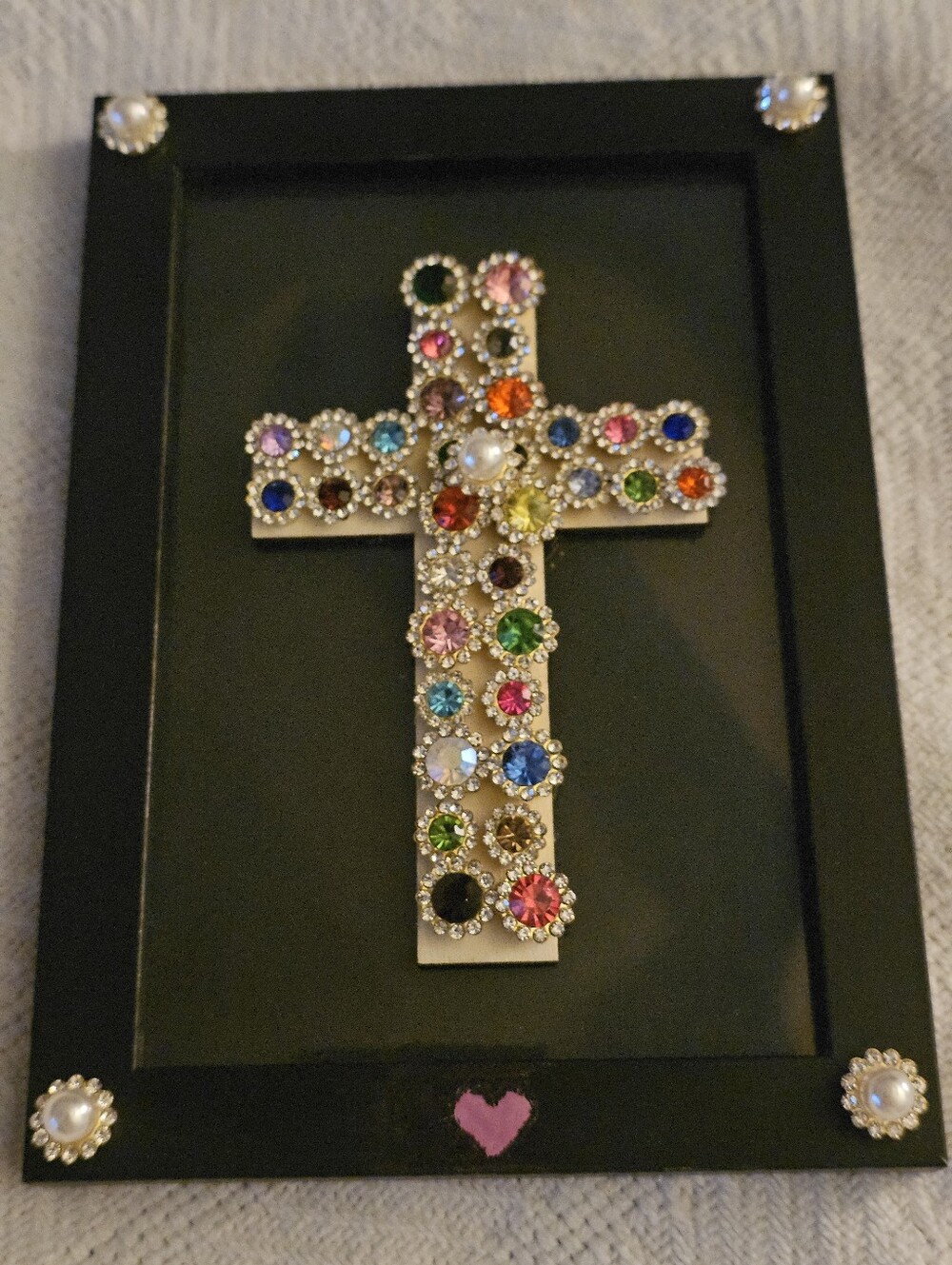 Embellished Multicolor Jeweled Cross Wall Or Shelf Accent Frame